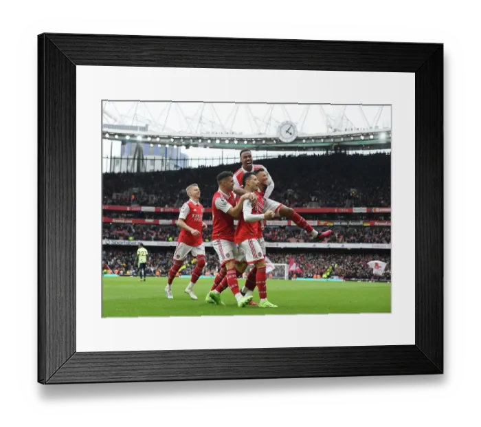 Framed Print : Arsenal's Ben White Scores and Celebrates with Team in Premier League Victory over Leeds United (2022-23) Framed Print : Arsenal's Ben White Scores and Celebrates with Team in Premier League Victory over Leeds United (2022-23)