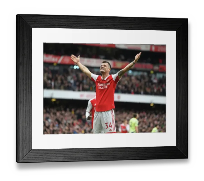 Framed Print : Arsenal's Xhaka Scores Fourth Goal in Thrilling Arsenal v Leeds United Premier League Match, April 2023 Framed Print : Arsenal's Xhaka Scores Fourth Goal in Thrilling Arsenal v Leeds United Premier League Match, April 2023