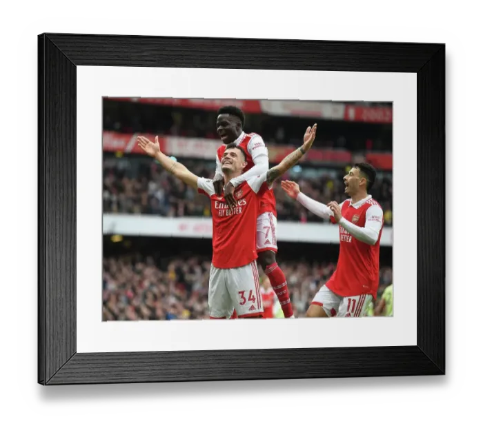 Framed Print : Arsenal's Unstoppable Triumph: Xhaka, Saka, and Martinelli's Euphoric Celebration (2022-23) Framed Print : Arsenal's Unstoppable Triumph: Xhaka, Saka, and Martinelli's Euphoric Celebration (2022-23)