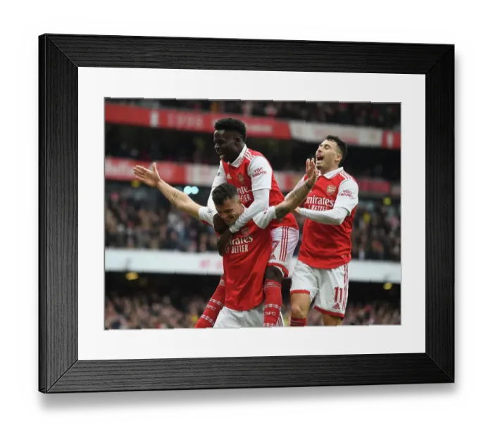 Framed Print : Arsenal's Xhaka, Saka, and Martinelli Celebrate Goals Against Leeds United in 2022-23 Premier League Framed Print : Arsenal's Xhaka, Saka, and Martinelli Celebrate Goals Against Leeds United in 2022-23 Premier League