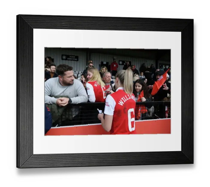 Framed Print : Arsenal's Leah Williamson Signs Autographs After Arsenal Women vs Manchester City Women FA Super League Match