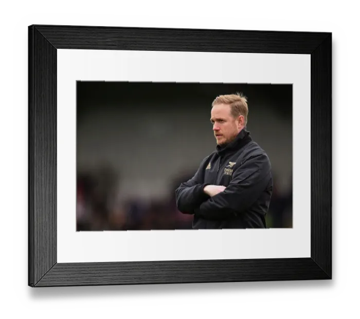 Framed Print : Arsenal Women vs Manchester City: Jonas Eidevall Leads Team Warm-Up Ahead of FA WSL Clash Framed Print : Arsenal Women vs Manchester City: Jonas Eidevall Leads Team Warm-Up Ahead of FA WSL Clash