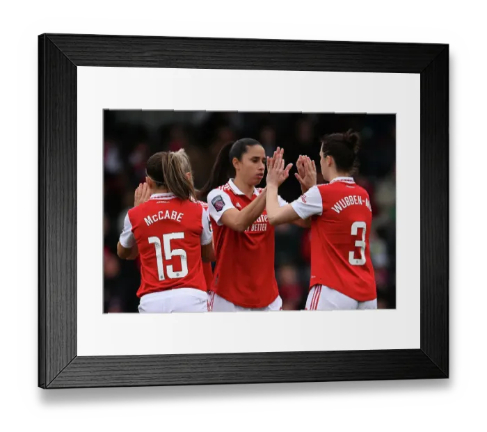Framed Print : Arsenal Women: Pre-Match Huddle - Rafaelle Souza and Lotte Wubben-Moy Unite Before Taking on Manchester City