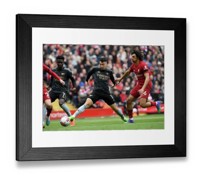 Framed Print : Martinelli Stuns Anfield: Arsenal's First Goal vs. Liverpool in 2022-23 Season