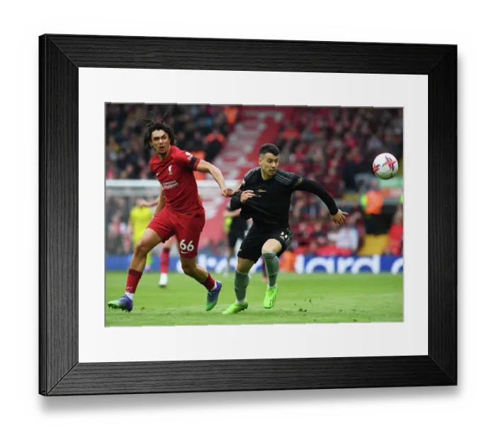 Framed Print : Gabriel Martinelli vs. Trent Alexander-Arnold: Intense Rivalry at Anfield - Premier League 2022-23