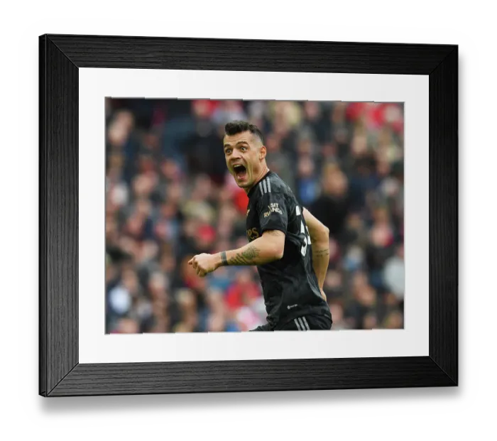Framed Print : Xhaka's Delight: Arsenal's Second Goal vs. Liverpool (2022-23) Framed Print : Xhaka's Delight: Arsenal's Second Goal vs. Liverpool (2022-23)