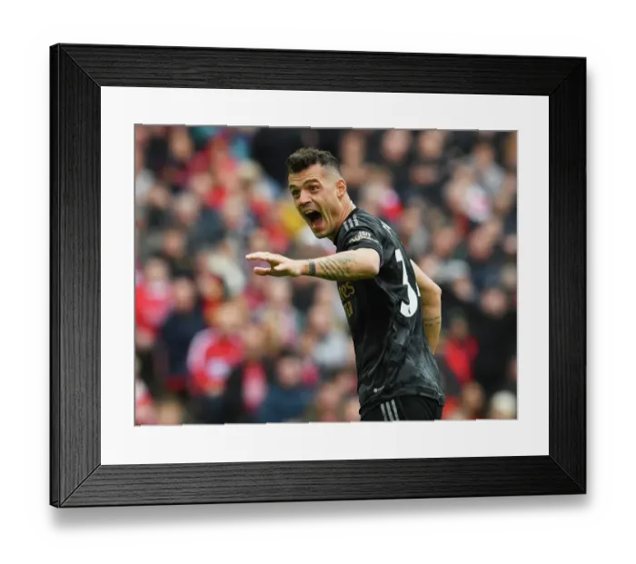 Framed Print : Xhaka's Jubilation: Arsenal's Second Goal vs. Liverpool in the 2022-23 Premier League Framed Print : Xhaka's Jubilation: Arsenal's Second Goal vs. Liverpool in the 2022-23 Premier League