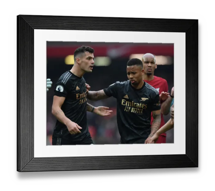Framed Print : Intense Moment: Xhaka and Jesus in Action - Liverpool vs. Arsenal, Premier League 2022-23 Framed Print : Intense Moment: Xhaka and Jesus in Action - Liverpool vs. Arsenal, Premier League 2022-23