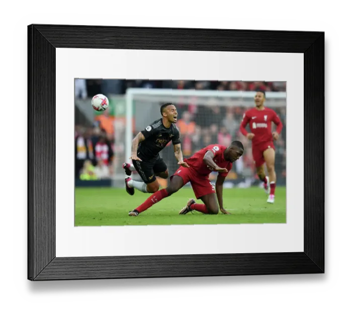 Framed Print : Gabriel Jesus vs. Ibrahima Konate: Premier League Battle at Anfield, Liverpool vs. Arsenal, 2022-23