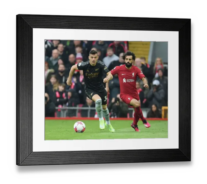 Framed Print : Xhaka vs. Salah: A Premier League Battle - Liverpool vs. Arsenal, 2022-23