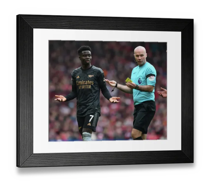 Framed Print : Saka and Referee Tierney in Intense Liverpool vs. Arsenal Premier League Clash Framed Print : Saka and Referee Tierney in Intense Liverpool vs. Arsenal Premier League Clash