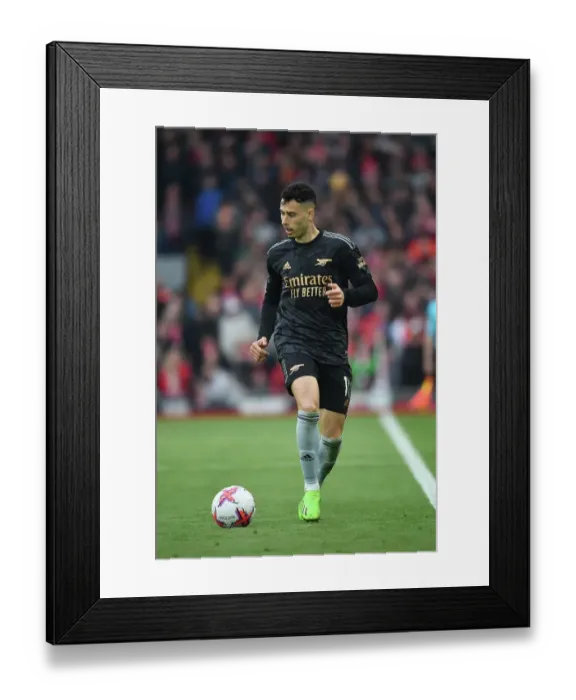 Framed Print : Martinelli Faces Liverpool: A Battle at Anfield - Arsenal vs. Liverpool, Premier League 2022-23