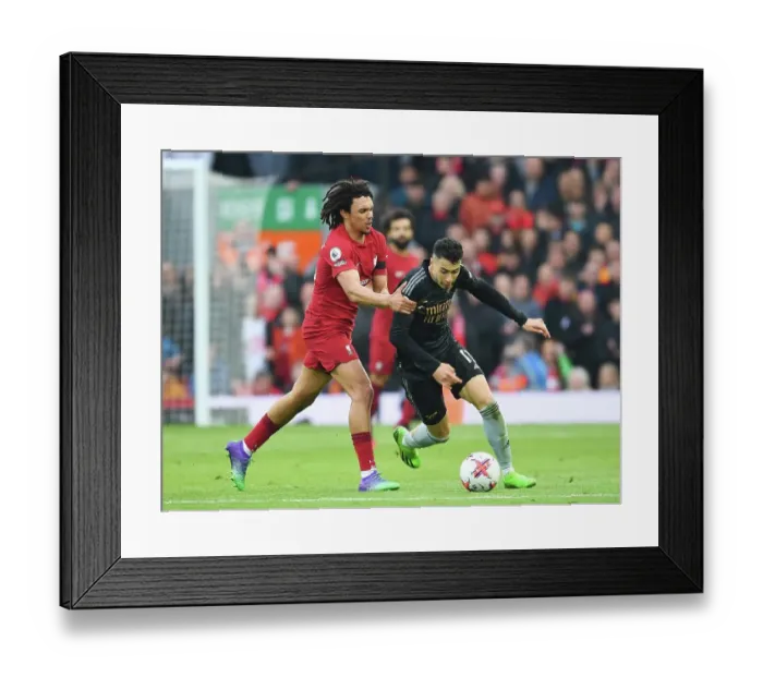 Framed Print : Clash at Anfield: Liverpool vs. Arsenal, Premier League 2022-23 - Martinelli vs. Alexander-Arnold