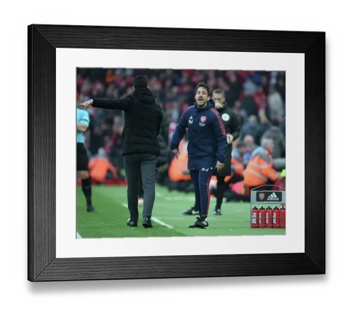 Framed Print : Arsenal Coach Nico Jover at Liverpool's Anfield During Premier League Clash (2022-23)