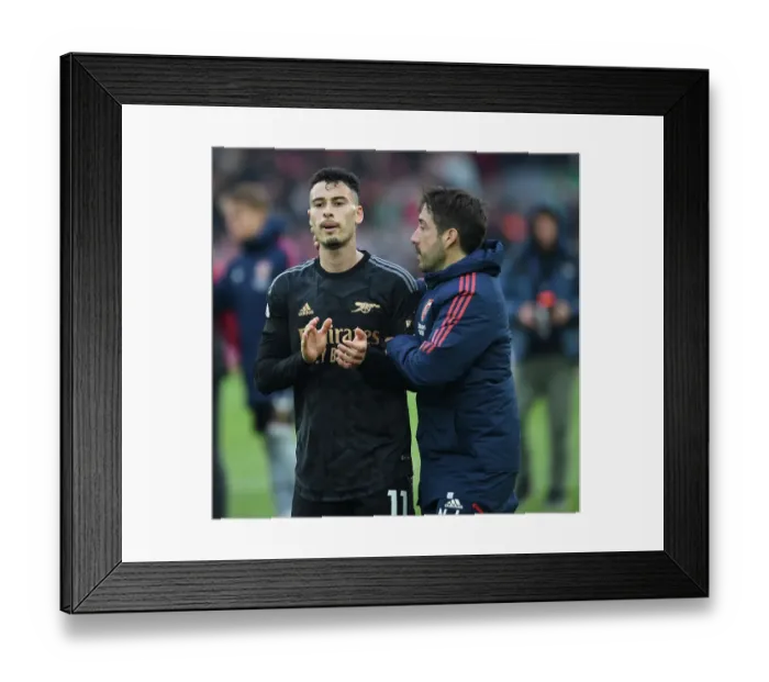 Framed Print : Arsenal Coach Nico Jover with Gabriel Martinelli at Liverpool's Anfield - Premier League Clash 2022-23
