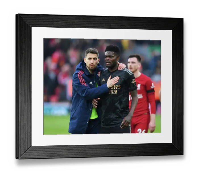 Framed Print : Jorginho and Thomas Partey Embrace After Intense Liverpool vs. Arsenal Clash (2022-23 Premier League)