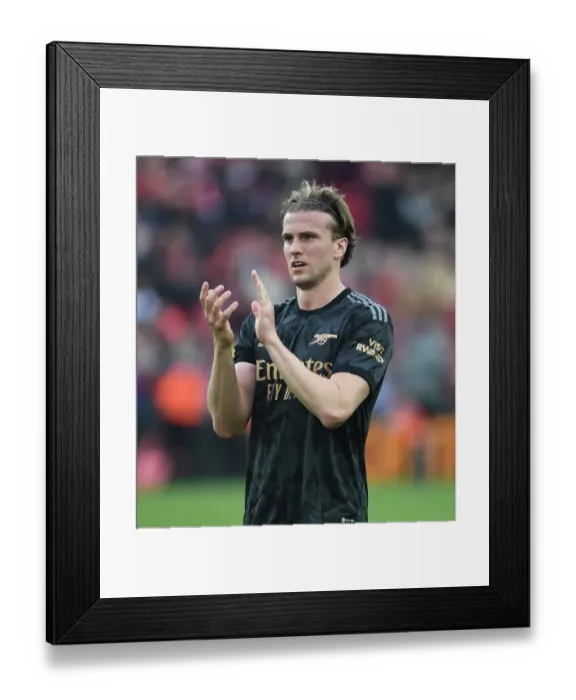 Framed Print : Arsenal's Rob Holding Applauds Fans After Intense Liverpool Showdown - Premier League 2022-23
