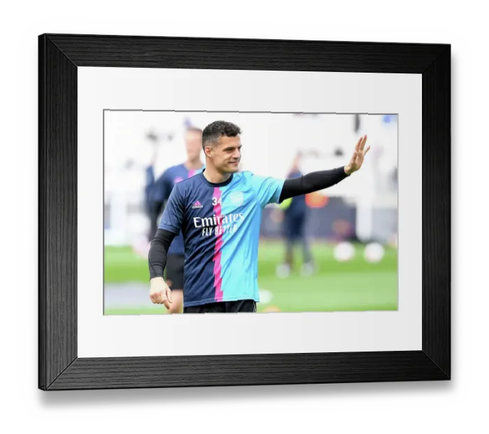 Framed Print : Granit Xhaka Acknowledges Fans: West Ham United vs Arsenal FC, Premier League 2022-23