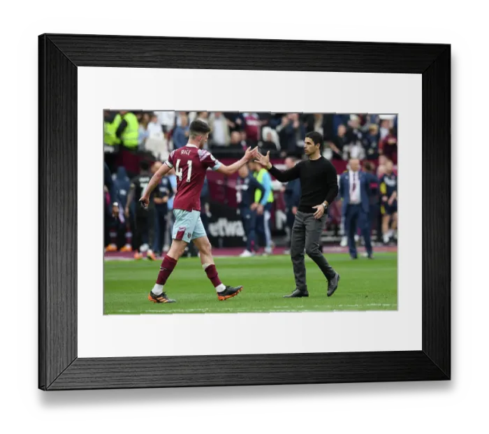 Framed Print : Arsenal's Mikel Arteta and West Ham's Declan Rice Share a Moment After London Derby