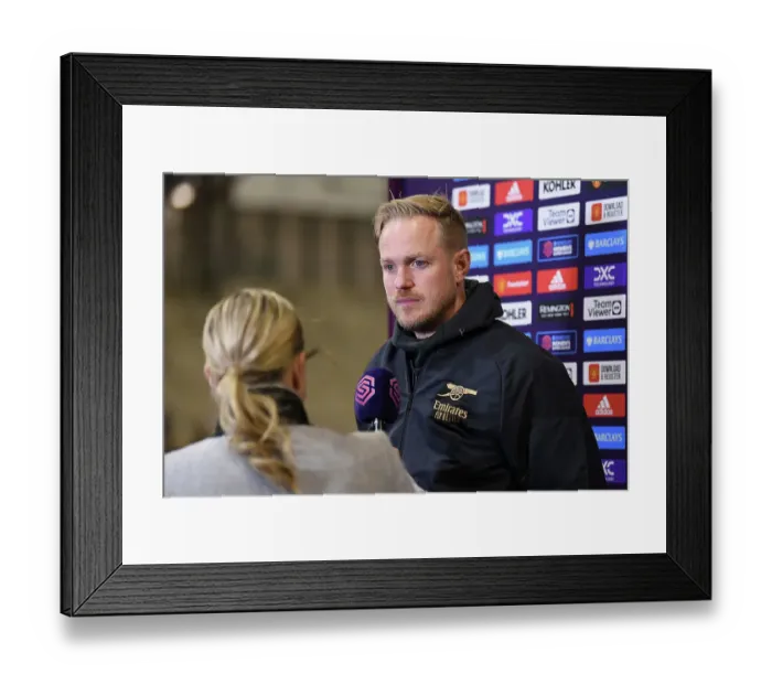 Framed Print : Arsenal Women's Coach Jonas Eidevall Post-Match Interview: FA WSL Clash Against Manchester United (2022-23)