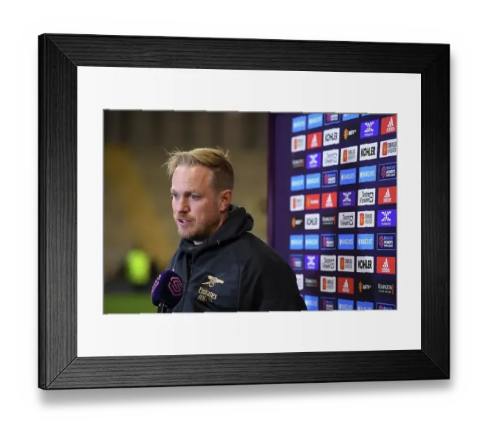 Framed Print : Post-Match Interview: Jonas Eidevall, Arsenal Women's Coach, Manchester United vs Arsenal (FA Women's Super League, 2022-23)