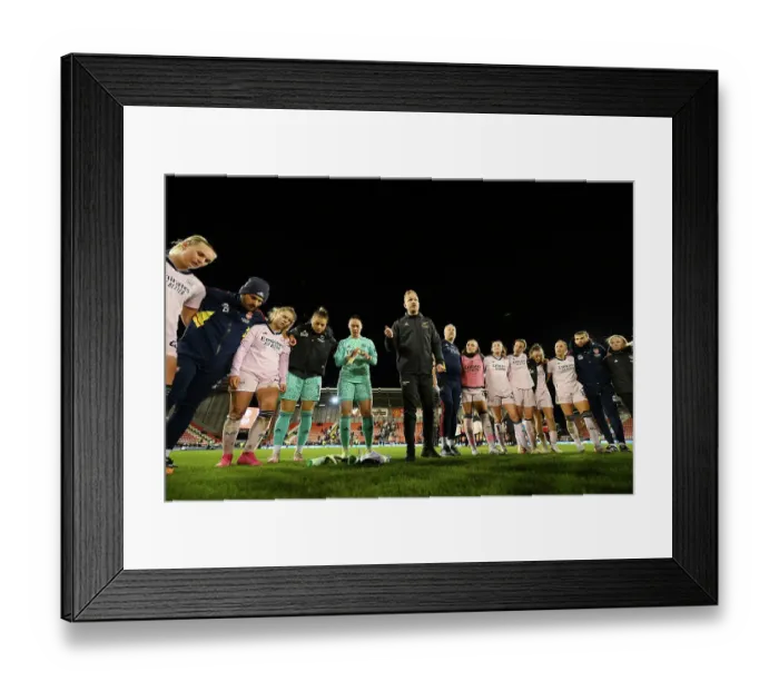 Framed Print : Arsenal Manager Jonas Eidevall Consoles Players After FA Women's Super League Loss to Manchester United Framed Print : Arsenal Manager Jonas Eidevall Consoles Players After FA Women's Super League Loss to Manchester United