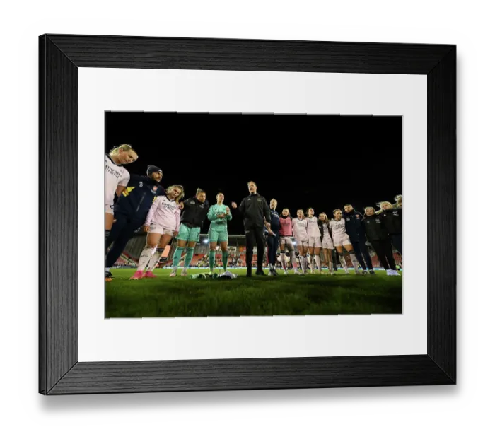 Framed Print : Arsenal Manager Jonas Eidevall Consoles Distressed Players After FA Women's Super League Loss to Manchester United Framed Print : Arsenal Manager Jonas Eidevall Consoles Distressed Players After FA Women's Super League Loss to Manchester United