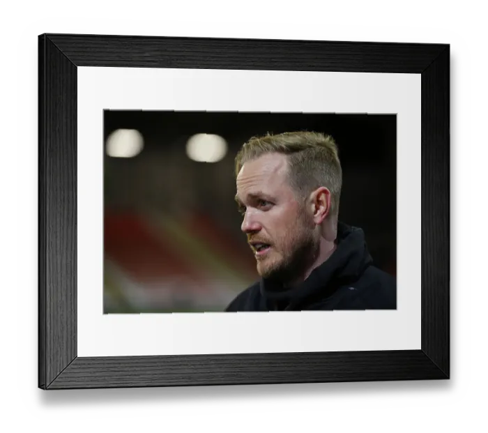 Framed Print : Arsenal Women's Coach Jonas Eidevall Post-Match Interview after Manchester United Clash in FA Women's Super League (2022-23)