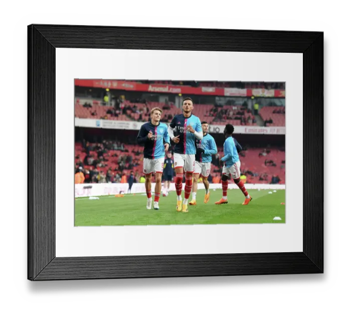 Framed Print : Arsenal FC: Martin Odegaard and Ben White Warm Up Ahead of Arsenal v Southampton Premier League Clash