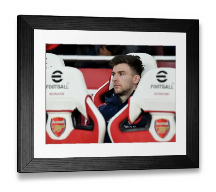 Framed Print : Arsenal's Kieran Tierney Gears Up for Arsenal v Southampton Clash (2022-23)