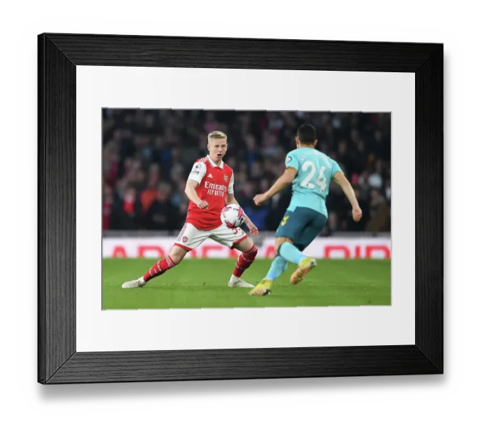 Framed Print : Arsenal vs Southampton: Intense Battle for Premier League Points - Zinchenko Fends Off Elyounoussi