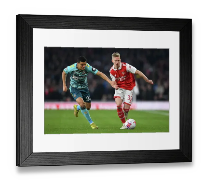 Framed Print : Arsenal vs Southampton: Battle for Possession - Zinchenko vs Elyounoussi (Premier League 2022-23)