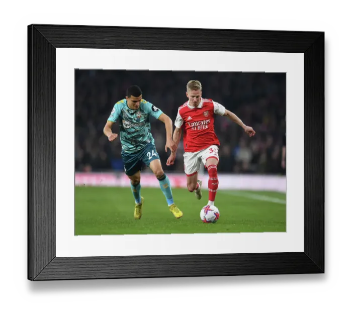 Framed Print : Arsenal vs Southampton: Clash between Zinchenko and Elyounoussi in the 2022-23 Premier League
