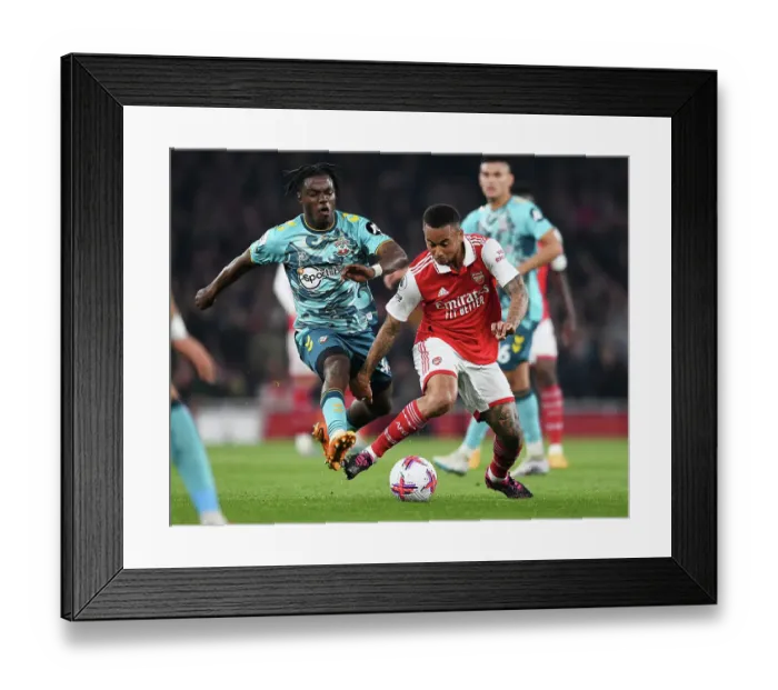Framed Print : Arsenal vs Southampton: Gabriel Jesus Fights for Possession in Intense Premier League Clash Framed Print : Arsenal vs Southampton: Gabriel Jesus Fights for Possession in Intense Premier League Clash