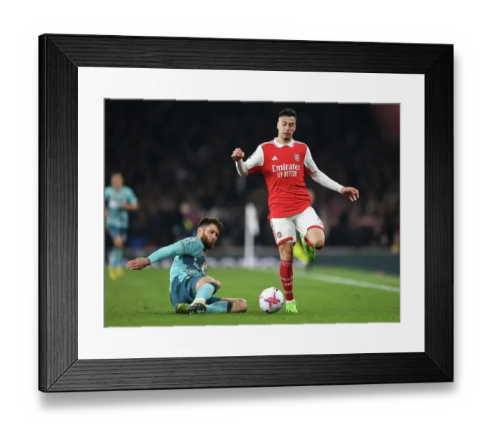 Framed Print : Martinelli vs Caleta-Car: Intense Battle – Arsenal's Clash with Southampton (2022-23) Framed Print : Martinelli vs Caleta-Car: Intense Battle – Arsenal's Clash with Southampton (2022-23)