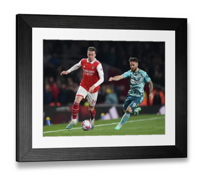 Framed Print : Arsenal vs. Southampton: Rob Holding Clashes with Adam Armstrong in Premier League Showdown Framed Print : Arsenal vs. Southampton: Rob Holding Clashes with Adam Armstrong in Premier League Showdown