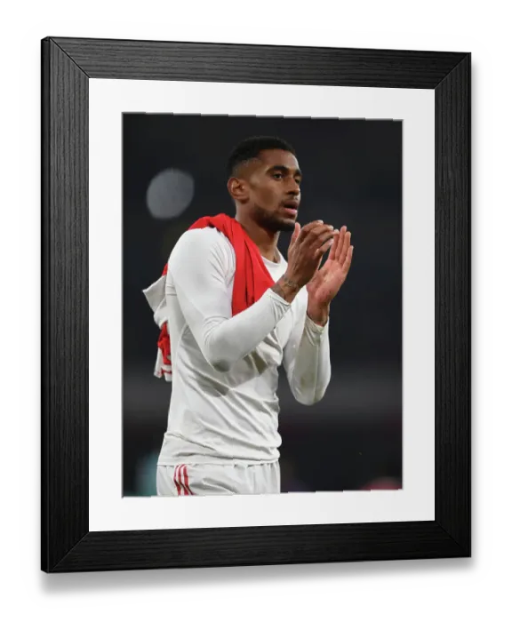 Framed Print : Arsenal's Reiss Nelson Celebrates with Fans after Arsenal v Southampton Win, 2022-23 Premier League