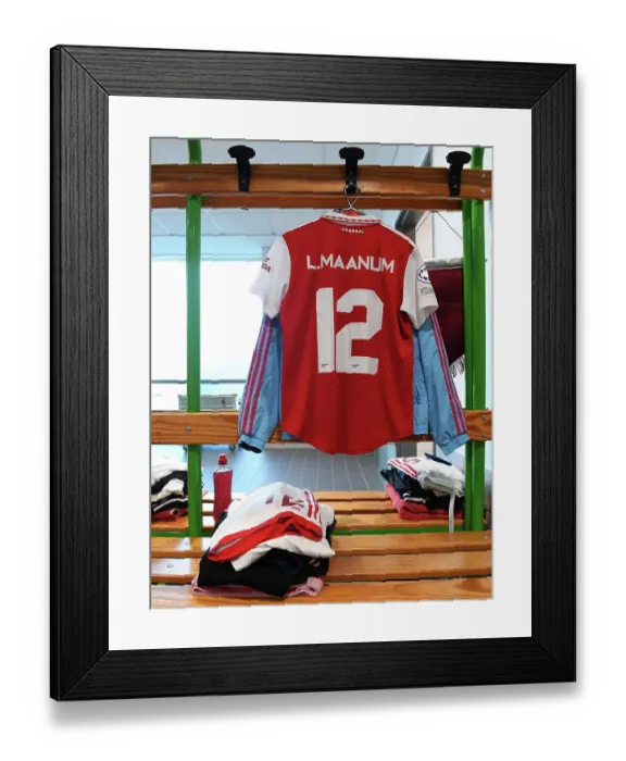 Framed Print : Arsenal Women's Champions League Semi-Final: Frida Maanum's Jersey in Wolfsburg Dressing Room Framed Print : Arsenal Women's Champions League Semi-Final: Frida Maanum's Jersey in Wolfsburg Dressing Room