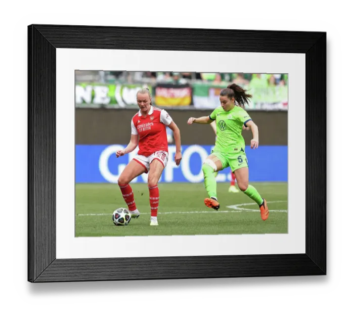 Framed Print : Arsenal vs. VfL Wolfsburg: A Battle in the UEFA Women's Champions League Semi-Finals