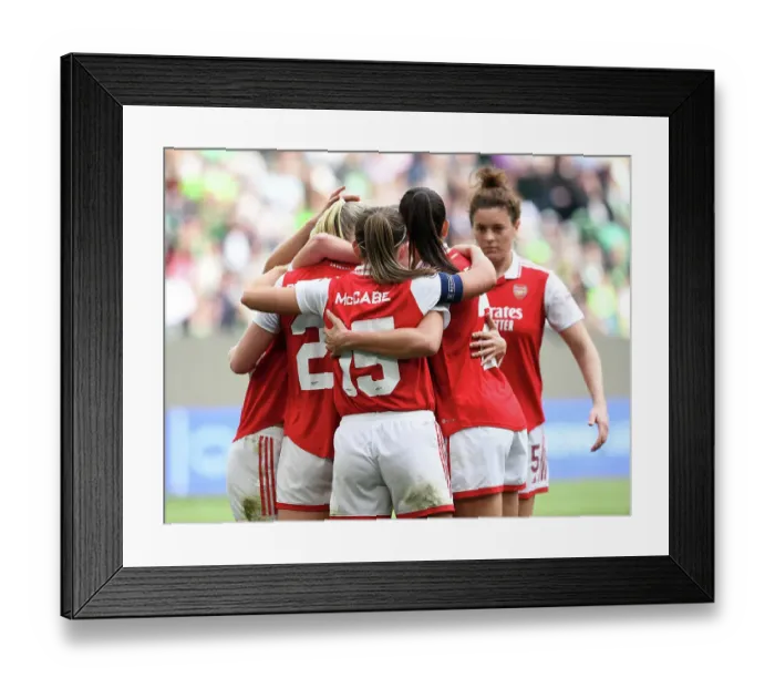 Framed Print : Stina Blackstenius's Brace: Arsenal Women Advance to Champions League Final with 2-1 Semifinal Win over VfL Wolfsburg