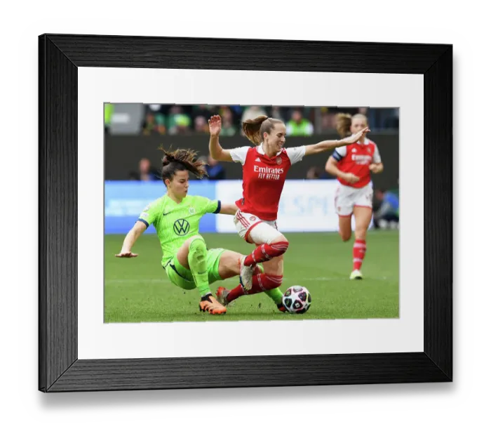 Framed Print : Arsenal vs. VfL Wolfsburg: A Fierce Battle in the UEFA Women's Champions League Semi-Finals