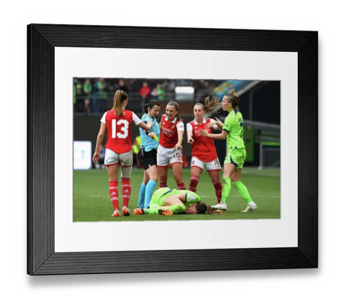 Framed Print : Arsenal Women vs. VfL Wolfsburg: A UEFA Champions League Semi-Final Showdown Framed Print : Arsenal Women vs. VfL Wolfsburg: A UEFA Champions League Semi-Final Showdown