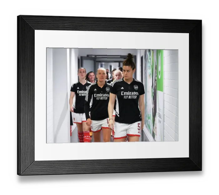 Framed Print : Arsenal Women's Team Faces VfL Wolfsburg in UEFA Champions League Semi-Final First Leg