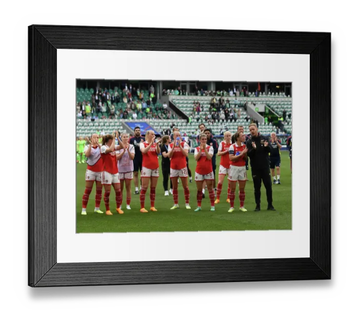Framed Print : Arsenal Women's Historic UEFA Champions League Semifinal Triumph: A Celebratory Moment with Fans and Coach Eidevall (Vfl Wolfsburg vs Arsenal Women 2022-23) Framed Print : Arsenal Women's Historic UEFA Champions League Semifinal Triumph: A Celebratory Moment with Fans and Coach Eidevall (Vfl Wolfsburg vs Arsenal Women 2022-23)