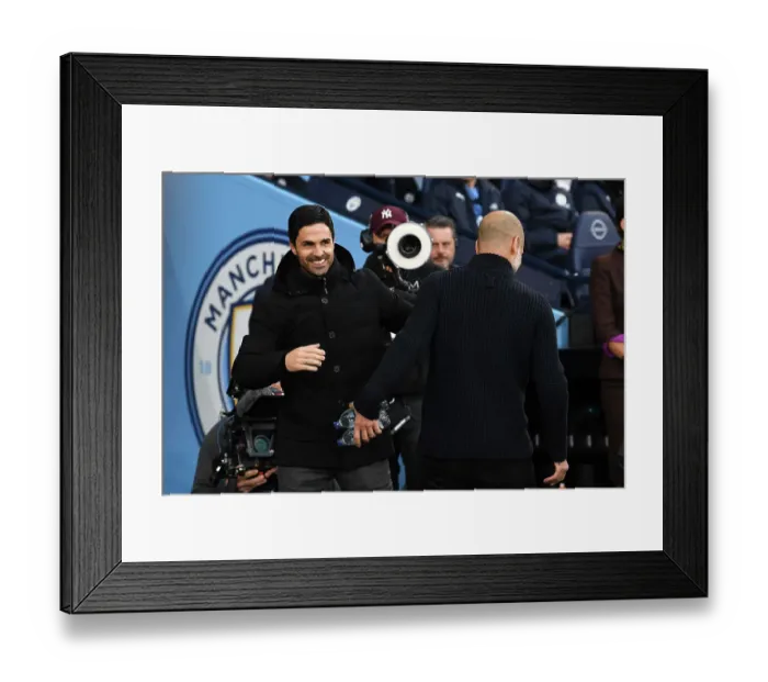 Framed Print : Manchester Rivalry: United Front - Arteta and Guardiola's Pre-Match Embrace (2022-23) Framed Print : Manchester Rivalry: United Front - Arteta and Guardiola's Pre-Match Embrace (2022-23)