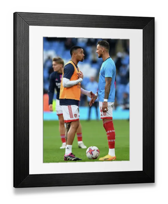 Framed Print : Arsenal's Gabriel Jesus and Ben White Warm Up Ahead of Manchester City Showdown - Premier League 2022-23 Framed Print : Arsenal's Gabriel Jesus and Ben White Warm Up Ahead of Manchester City Showdown - Premier League 2022-23