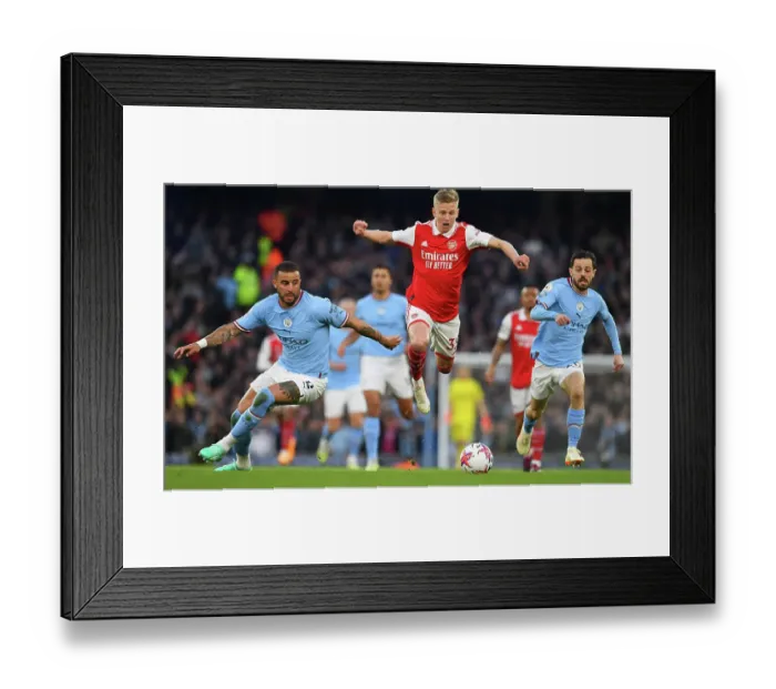 Framed Print : Manchester City vs. Arsenal: Clash of Titans in the Premier League - Zinchenko vs. Walker & Silva
