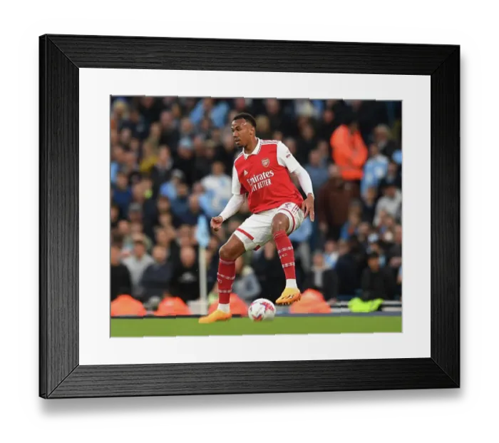 Framed Print : Gabriel Magalhaes of Arsenal Faces Off Against Manchester City in the 2022-23 Premier League