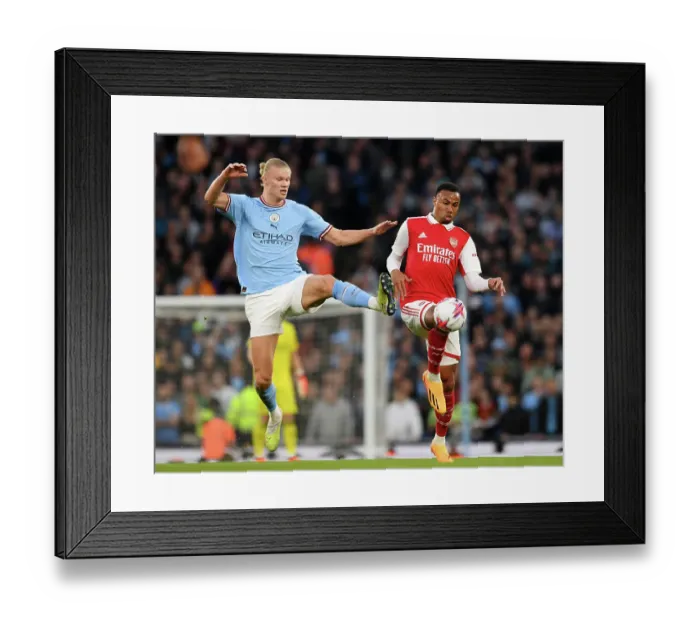 Framed Print : Haaland vs. Gabriel: Battle for Possession - Manchester City vs. Arsenal, Premier League 2022-23 Framed Print : Haaland vs. Gabriel: Battle for Possession - Manchester City vs. Arsenal, Premier League 2022-23