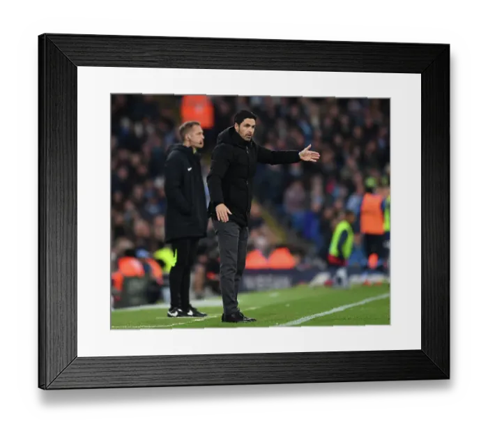 Framed Print : Mikel Arteta at Etihad Stadium: Manchester City vs. Arsenal FC, Premier League 2022-23